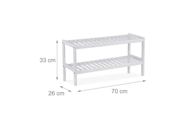 Relaxdays Schuhregal, HxBxT: 33 x 70 x 26 cm, Bambus, 2 Ebenen, für 6 Paar Schuhe, Schuhständer mit Gitterablagen, weiß