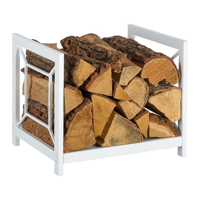 Relaxdays Kaminholzregal, Metall, modern, HBT: 36x43x35,5 cm, Brennholzregal für Feuerholz, Stapelholz & Brennholz, weiß