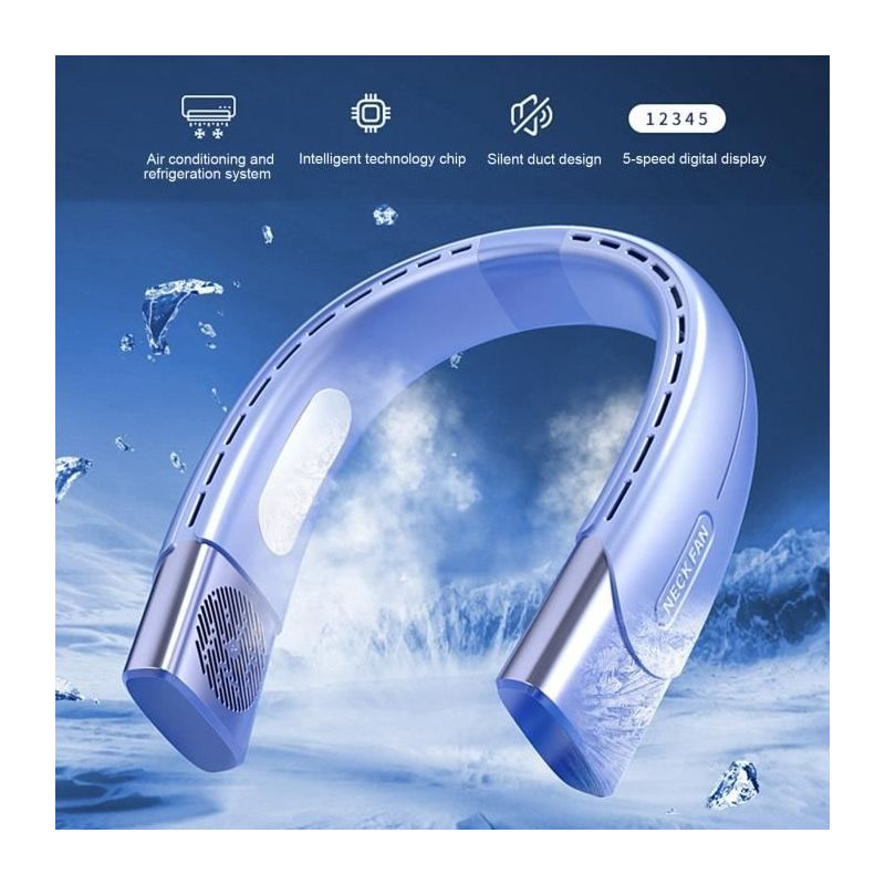 Nackenventilator (blau) - Wirlsweal - Tragbares Modell - Wiederaufladbar - 5 Geschwindigkeitsstufen - Leise (20 Db)