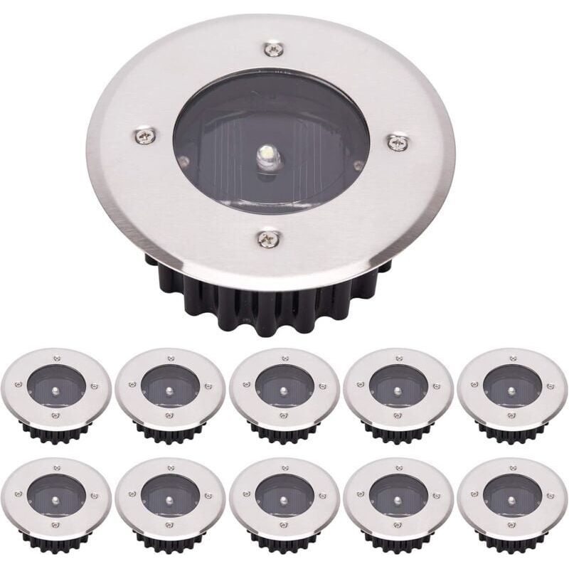 10er-pack Solar-led-bodenleuchten, Ip65 Wasserdicht, Runde, Kaltweiße Außenbeleuchtung, Energieklasse A+