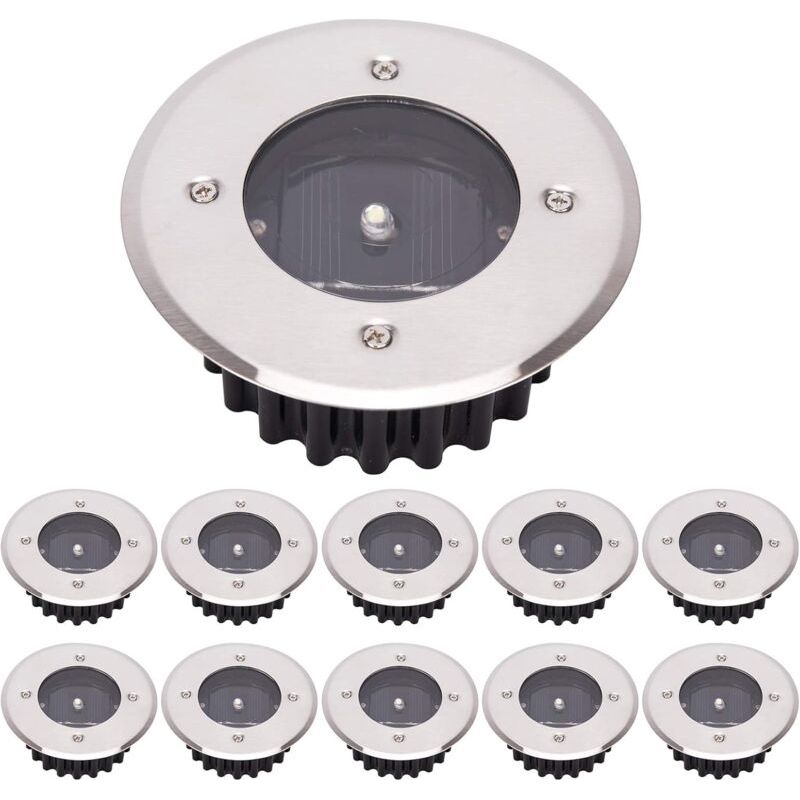 Packung Mit 10 Runden, Ip65 Wasserdichten Solar-led-bodenstrahlern, Kaltweiß [energieklasse A+]