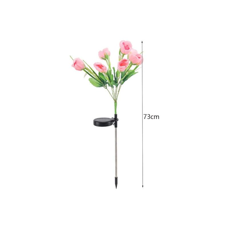 Lila Solar-gartenlampe – 7 Tropfenförmige Blütenköpfe, Led-außenbeleuchtung Mit Erdspieß Und Rosa Kunstblume