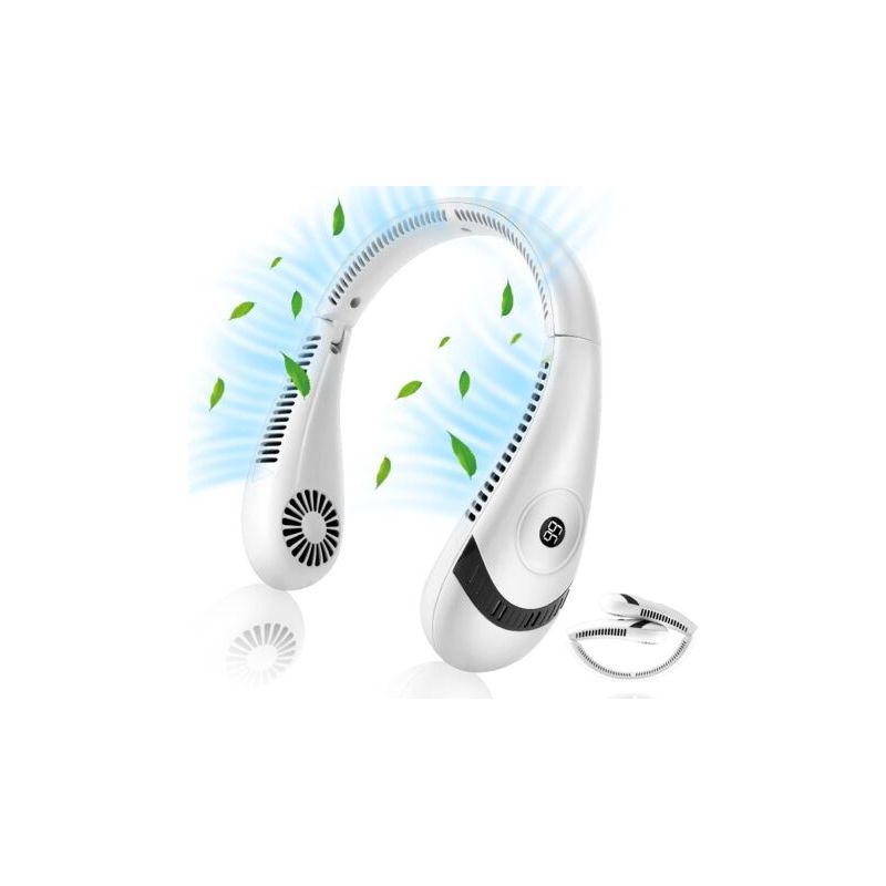 Usb-ventilator – Tragbarer Nackenventilator Mit Led-anzeige, Faltbar, 5000-mah-akku, 3 Geschwindigkeitsstufen, Ideal Zum Kochen Im Freien, Fürs Büro, Camping Und Reisen, Weiß