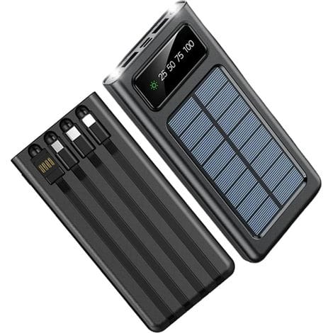 Tragbares Solarladegerät Mit 20.000 Mah, Notfall-powerbank Für Camping, Schnellladegerät Mit Solarpanel, Zwei Taschenlampen Und 4 Usb-kabeln (schwarz)