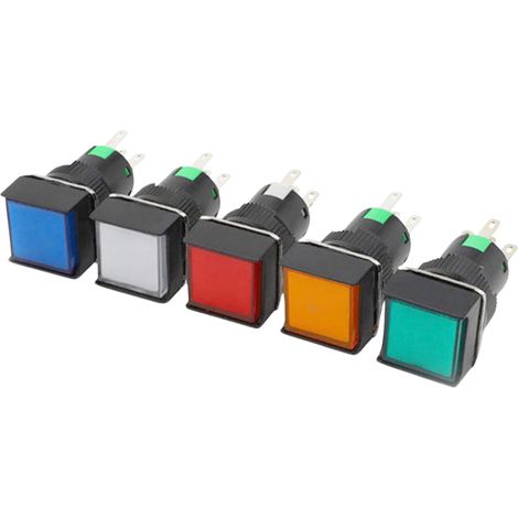 La16-11fz 16 Mm Quadratischer Drucktaster, Selbstrückstellend Und Selbstverriegelnd, 3/5-polig, 12/24 V, Ohne Kontrollleuchte, Mit Kontrollleuchte, 3-polig, Entriegelt, Fünf Farben, 5 Stück