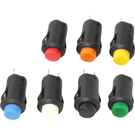 Runder Drucktaster Ds-428, 12 Mm, Nicht Verriegelnd, Selbstrückstellend, Verriegelbar, Schnappverschluss. Kassettentyp Ds-428, Verriegelbar, Sechs Farben, 6 Stück.