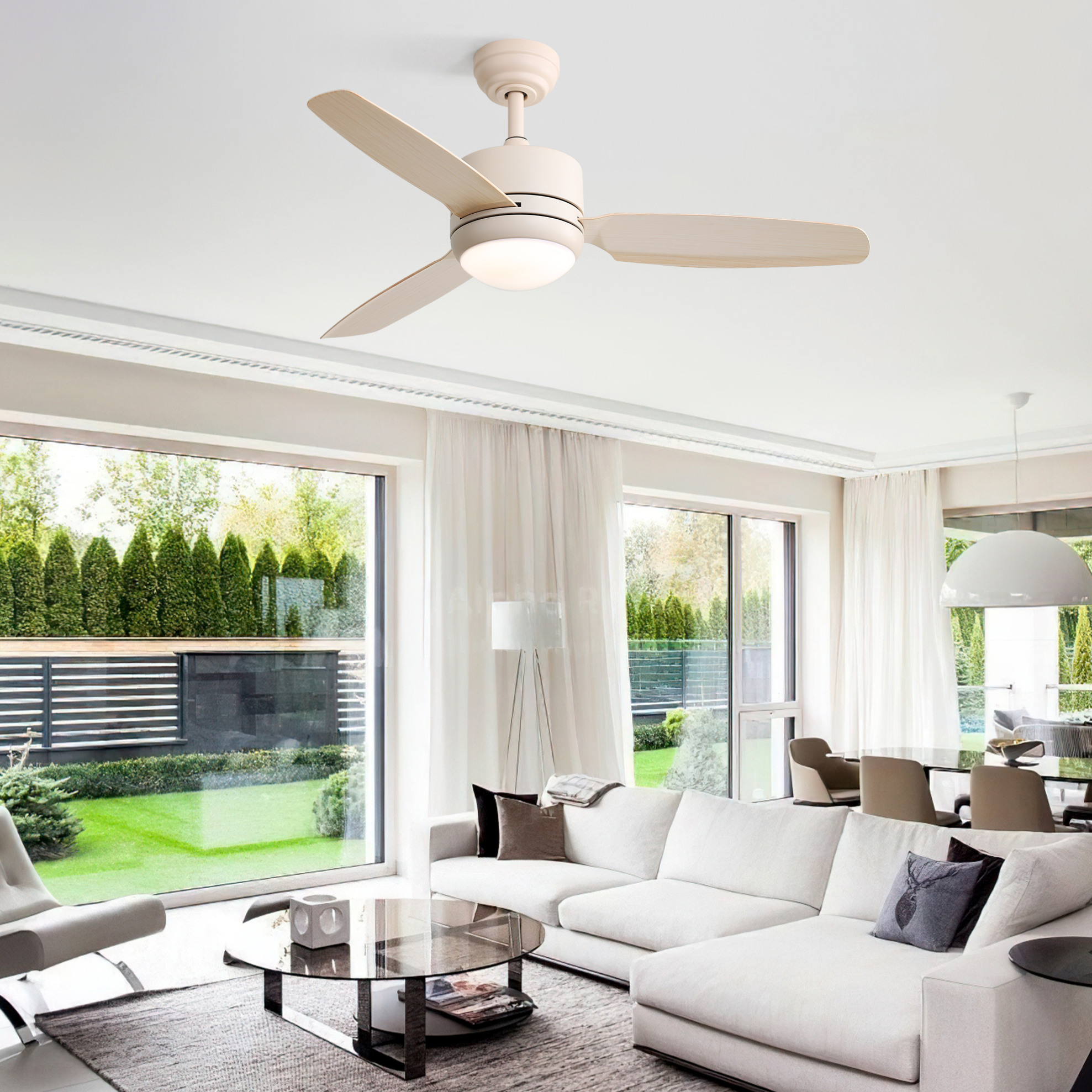 Deckenventilator Mit Licht 117 Cm 18 W, 6 Stufen, Fernbedienung, Zeitschaltuhr, Reversibler Dc-motor