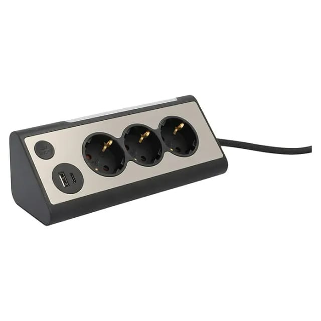 Unitec Tischsteckdose 3-fach mit Schalter 2x USB A+C Anschluss 1,4 m