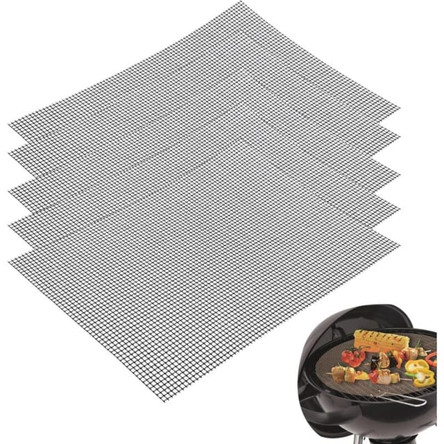 Zuschneidbare Grillmatte, 5-teilig, 42 X 36 Cm, Teflon-grillmatte, Grillplatte, Wiederverwendbar, Grillmatte Für Gasgrill, Holzkohlegrill, Elektrogrill, Backofen, Heißluftfritteuse
