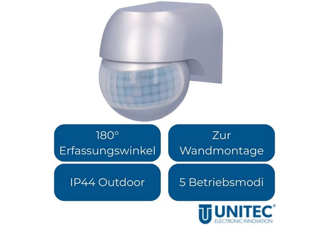 Infrarot Bewegungsmelder IP44 180 Grad Silber