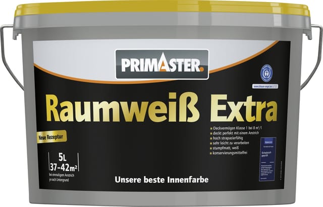Primaster Raumweiß Extra Wandfarbe matt weiß konservierungsmittelfrei 5 L Innen