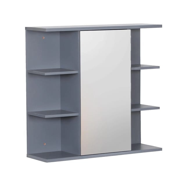 Relaxdays Spiegelschrank, 6 Ablagen, 2 Innenfächer, HxBxT: 64 x 62 x 21 cm, Wandmontage, Badezimmer Hängeschrank, weiß