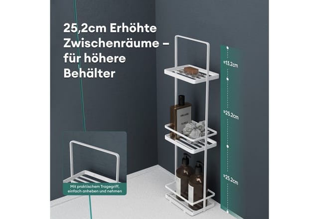 Mai & Mai Badezimmerregal stehend Badregal Standregal 3-stöckige aus Metall Badezimmerablage schmales Regal 18x12,5x67,3 cm Weiß Reglo-02
