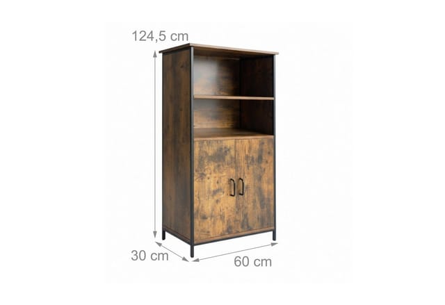 Relaxdays Küchenschrank, Industrial Style, Küchenregal mit Schranktüren, HBT: 124,5 x 60 x 30 cm, Vintageschrank, braun