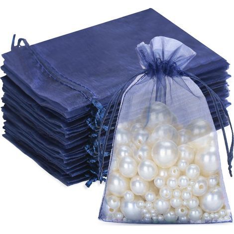Dunkelblaue Organzabeutel, 10 X 15 Cm: Organza-geschenktüten, 50er-pack. Organzabeutel Mit Kordelzugverschluss. Ideal Als Süßigkeitentüten Bei Hochzeiten, Schmuckbeutel Oder Geschenktüten.
