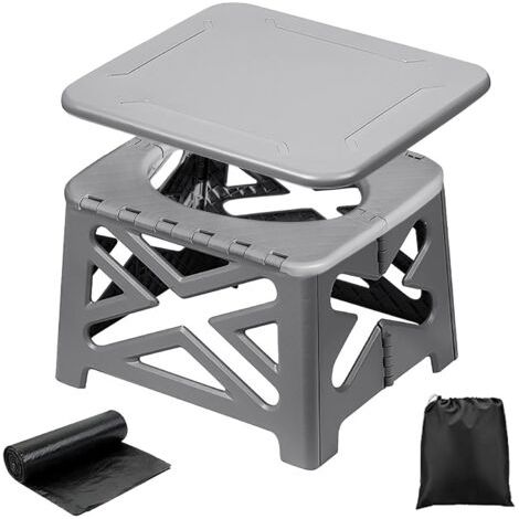 Tragbare Campingtoilette, Faltbare Trockentoilette Mit Deckel, Tragbare Autotoilette Für Erwachsene Und Kinder Mit Toilettenbeuteln, Grau, 35 X 31 X 25 Cm