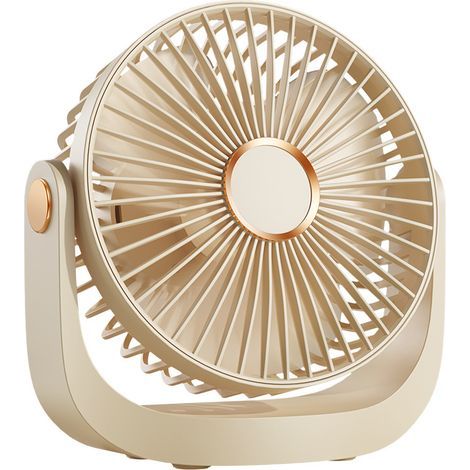Tischventilator Mit Nachtlicht, Tragbarer, Leiser Ventilator Mit Usb-akku, 360°-drehung, 5 Geschwindigkeitsstufen, Beige