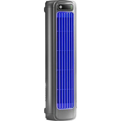 Leiser, Tragbarer Ventilator, Drei Windstufen, Blattloser Turmventilator (dunkelgrau), Wiederaufladbar. Inklusive Zwei Haken – Keine Kühlfunktion.