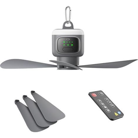 Tragbarer Deckenventilator (5,5 M) Mit Licht Für Terrasse, Markise, Zelt, Veranda, Wohnmobil, 4 Geschwindigkeitsstufen, 8-stunden-timer Und Bis Zu 16 Stunden Laufzeit, 12000-mah-akku Mit Fernbedienung