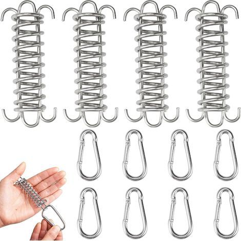 Set Mit 4 Spannfedern Für Sonnensegel Inklusive 8 Karabinerhaken, Befestigungsmaterial Aus Edelstahl Und Spannfederseilspanner Mit Haken Zur Sicheren Montage