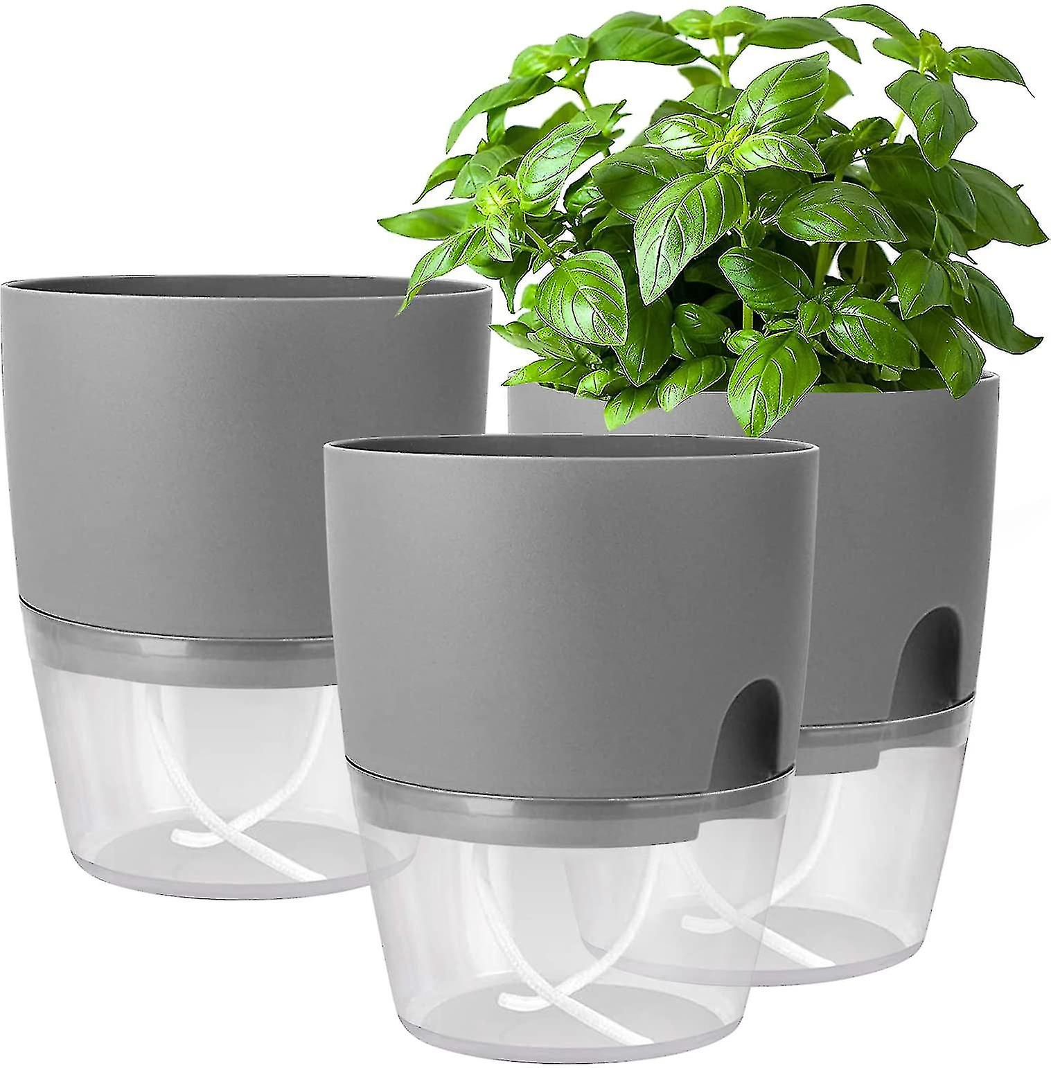 Dreiteiliges, Selbstbewässerndes Küchengewürzgarten-set Für Die Fensterbank – Verwandeln Sie Ihre Küche In Einen Eigenen Gewürzgarten. Maße: 18,2 X 11 X 15,3 Cm, Grau.