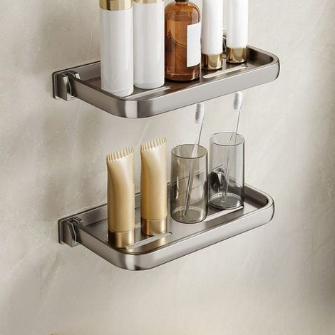 2-teiliges Set, 40 Cm Klappbares Badezimmerregal, Zusammenklappbares Badezimmerregal, Wandregal Zur Montage Ohne Bohren, Ablage Für Waschbecken, Grau