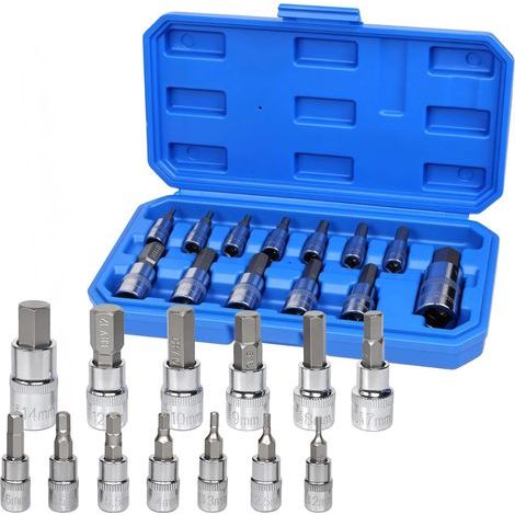 Jeu De 13 Douilles Inbus 1/2", 1/4", 3/8", Douilles Inbus (2 Mm, 2,5 Mm, 3 Mm, 4 Mm, 5 Mm, 5,5 Mm, 6 Mm, 7 Mm, 8 Mm, 9 Mm, 10 Mm, 12 Mm, 14 Mm)