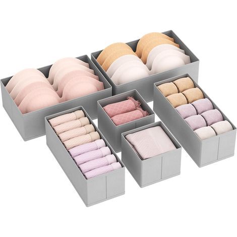 6er-set Schubladen-organizer, Faltbare Aufbewahrungsboxen Für Kleidung, Stoff-schubladeneinteiler, Organizer Für Unterwäsche, Aufbewahrungskörbe Für Socken, Krawatten Und Gürtel, Grau