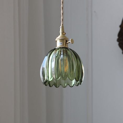 Japanische Retro-blumenlampe Aus Glas, Kabelgebundene Ausführung, E26-fassung, Grün, Leuchtmittel Nicht Enthalten
