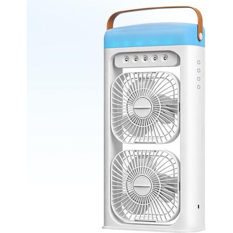 4-in-1 Tragbarer Klimaventilator Mit Sprühfunktion, Zwei Ventilatoren, 3-stufig Einstellbarer Klimaanlage, 1-4-timer-funktion, Farbwechselndem Nachtlicht Und Kabellosem Laden
