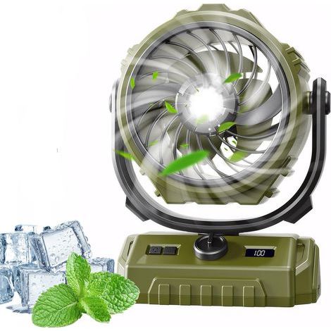 Tischventilator Mit Led-licht, Wiederaufladbarer 6000-mah-akku, Haken, Einstellbarer Oszillationsbereich (270° Und 300°), Leistungsstarker Akku Für Outdoor-camping