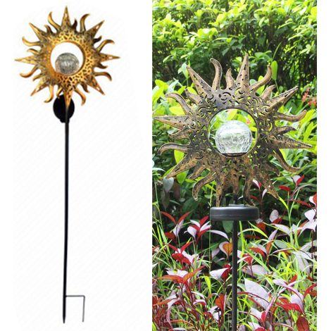 Solarlampe – Glaskugel Mit Rissmuster – Metallstab – Ip44 Wasserdicht – Garten, Terrasse, Rasen, Einfahrt – Warmweiß – 1 Stück