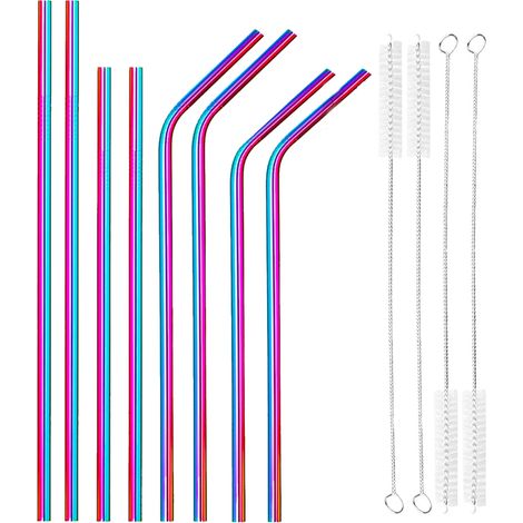 Metallstrohhalme – Edelstahl 304 – Gerade Und Abgewinkelt – Für Getränke Und Cocktails – 11er-packung Mit Reinigungsbürsten