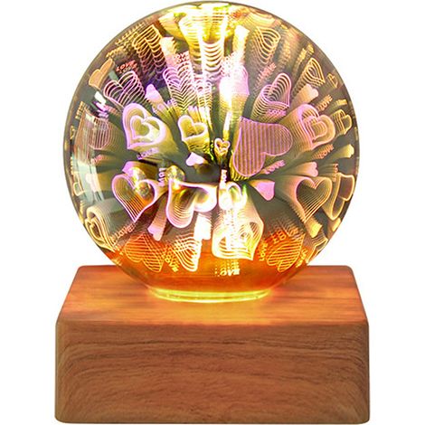 Kristallkugel-nachtlicht – Holzsockel – 3d-led – 8 Cm – Usb-anschluss – Fernbedienung – Für Büro Und Schlafzimmer
