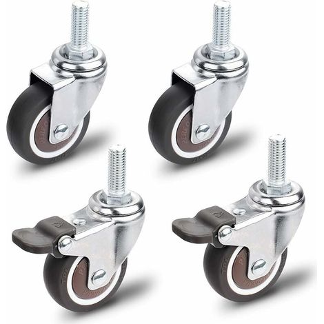 Lenkrollen - Durchmesser 50 Mm - M10 X 25 Mm Schaft - Tragfähigkeit 40 Kg Pro Rolle - Satz Mit 4 (2 Mit Bremse + 2 Ohne Bremse)