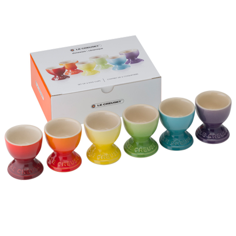 Enfärgat Färgglatt Set Mit 6 Teilen Mit Bas, Färgglad Ägghållare, Frukostillbehör, Stengods, Äggställ