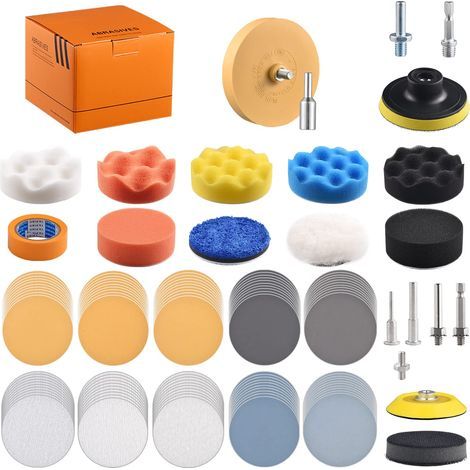 Polierset Für 7,6 Cm (3 Zoll) Bohrmaschine Mit Schleifaufsatz Und Polierpads Zur Scheinwerferaufbereitung. Wasserfeste Schleifscheiben Mit Polierpaste. Körnung: