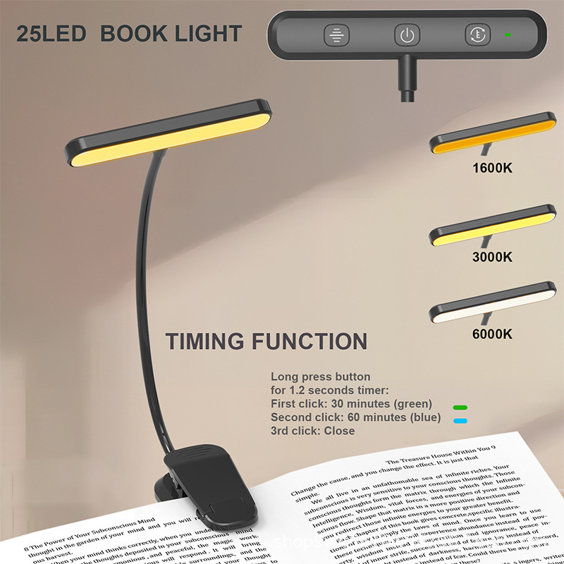 Die Gritin 19 Led-leseleuchte Ist Eine Wiederaufladbare Klemm-leseleuchte Mit Augenschonendem Design, Stufenloser Dimmfunktion Und Einem Um 360° Flexiblen Hals.