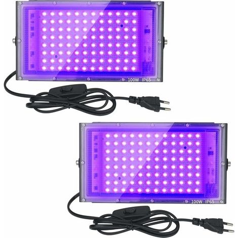 Set Mit 2 Uv-led-scheinwerfern (100 W) – Ip65 Wasserdicht – 395–400 Nm Ultraviolettes Licht – 120° Abstrahlwinkel – Für Veranstaltungen Auf Dem Wasser