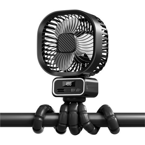 Tragbarer Kinderwagenventilator, 5000 Mah, Wiederaufladbar, 3 Geschwindigkeitsstufen, 270°-drehung, Leise, Usb-anschluss, Mit Abnehmbarem Ständer Und Led-beleuchtung, Geeignet Für Kinderwagen Und Baby