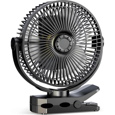 Wiederaufladbarer Ventilator Mit Clip Und 12.000-mah-akku – 4 Geschwindigkeitsstufen, Usb-ladefunktion Für Büro, Zuhause, Camping Und Outdoor-aktivitäten. Automatische Oszillation, Timer, Licht.
