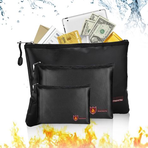 Feuerfeste Tasche – Silikonbeschichtetes Fiberglas – Wasserdicht – Für Dokumente, Geld, Karten, Tablets – 3 Größen Erhältlich