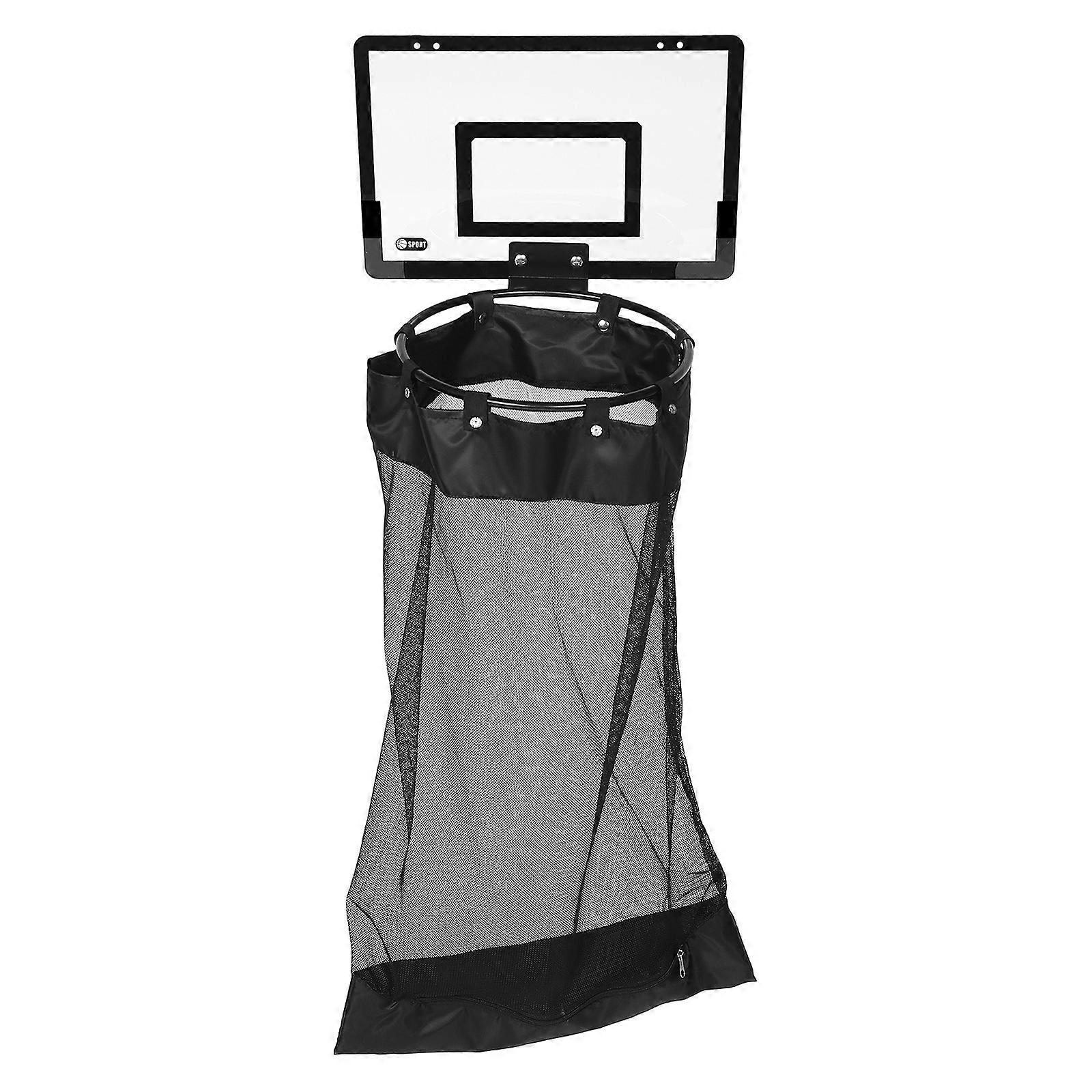 Basketballförmiger, Türmontierter Wäschekorb Mit Reißverschluss, Platzsparendes Design, Kann In Badezimmer Und Schlafzimmer Aufgehängt Werden (fww) Schwarz