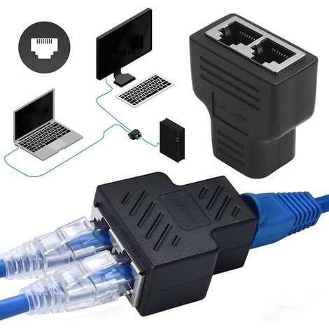 Rj45 1-zu-2-splitter-adapter – Ethernet-anschluss (buchse Auf Buchse) – Kompatibel Mit Cat5, Cat5e, Cat6, Cat6a Und Cat7 – Schwarz
