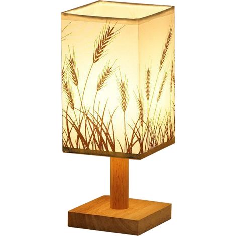 Nachttischlampe – Lampenschirm Aus Leinen – Sockel Aus Massivem Schwarzem Holz – Für Schlafzimmer, Büro, Wohnzimmer – 1 Stück