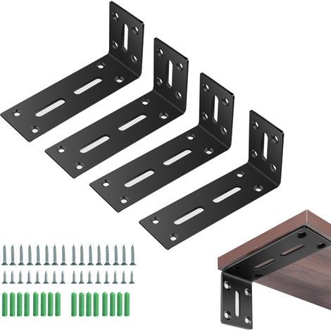 4er-set Wandregalhalterungen Mit Unsichtbarer Befestigung, Inklusive Schrauben Und Dübeln, Robuste Halterungen Für Wohnzimmer Und Küche, Schwarz, 3 Mm