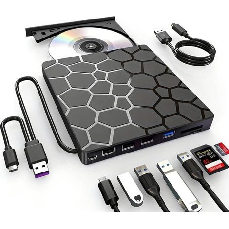 Klvgtifs Pu – Ultradünner, Tragbarer 8-in-1-usb-3.0-cd/dvd-brenner. Schnelle Übertragung, Kompatibel Mit Windows/mac/linux, Kein Externes Netzteil Erforderlich.