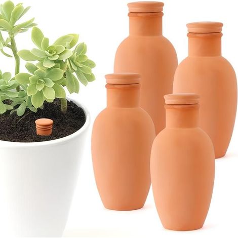 Klvgtifs Pu – 4 Bewässerungskugeln Aus Ton Mit Deckel. Selbstbewässerungssystem Aus Terrakotta Für Pflanzen. Einfache Und Flächendeckende Bewässerung.