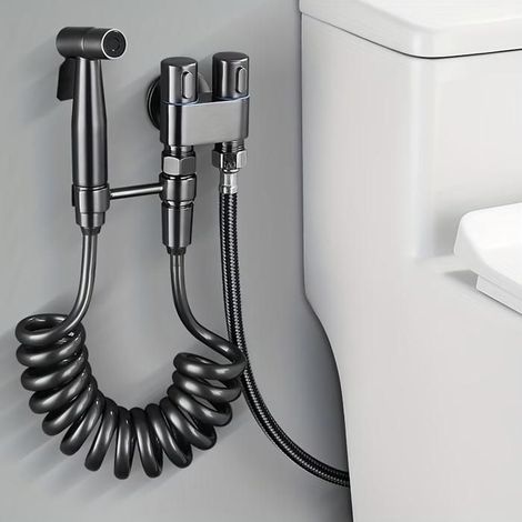 Klvgtifs Pu - Tragbares Toilettenset: Wandventil 1 Einlass/2 Auslässe, Edelstahlpistole, Einziehbarer Schlauch, Halterung.