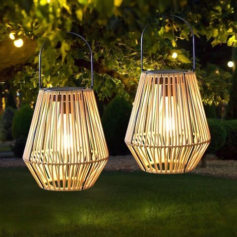 Klvgtifs Pu – Solar-gartenlaterne Für Den Außenbereich, 2 Stück, Ip65-solarleuchte Für Den Außenbereich, Solar-gartenlaternen Aus Rattan